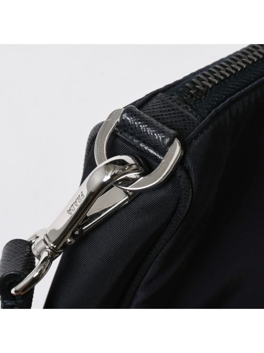 Prada Shoulder Bag Triangle Logo Nylon Leather Navy Silver